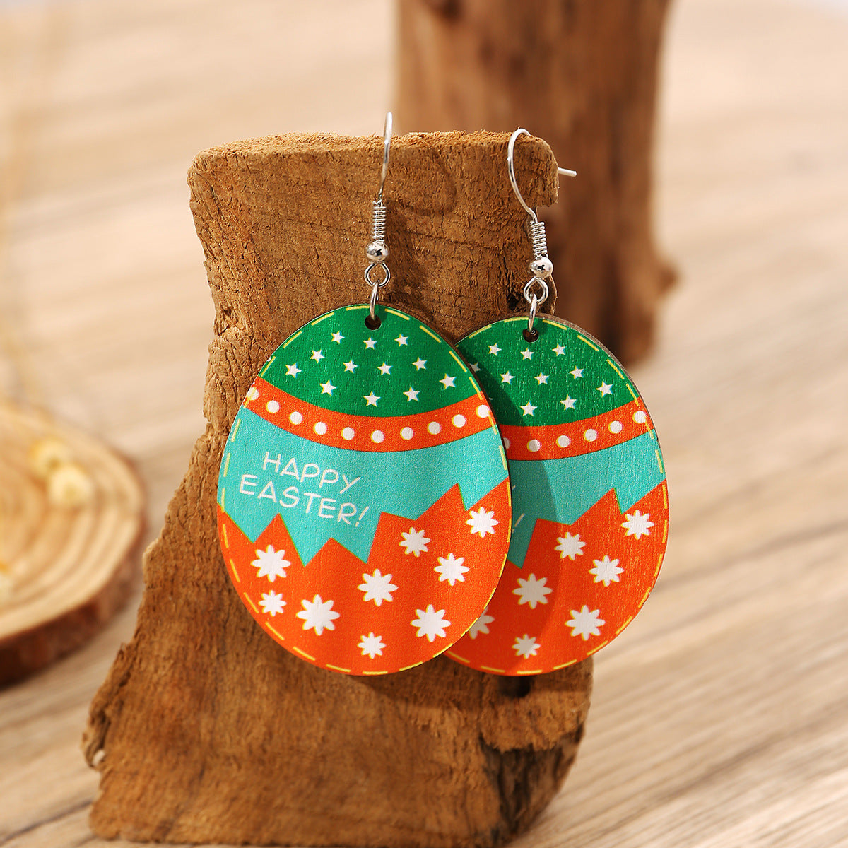 Wholesale Wooden Egg Earrings Easter  Ear Jewelry