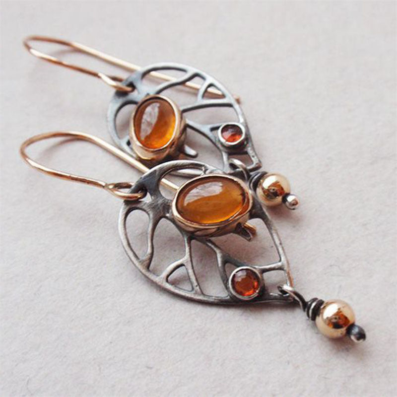 Wholesale Hollow Leaves Earrings Vintage National Style Orange Handmade Earrings