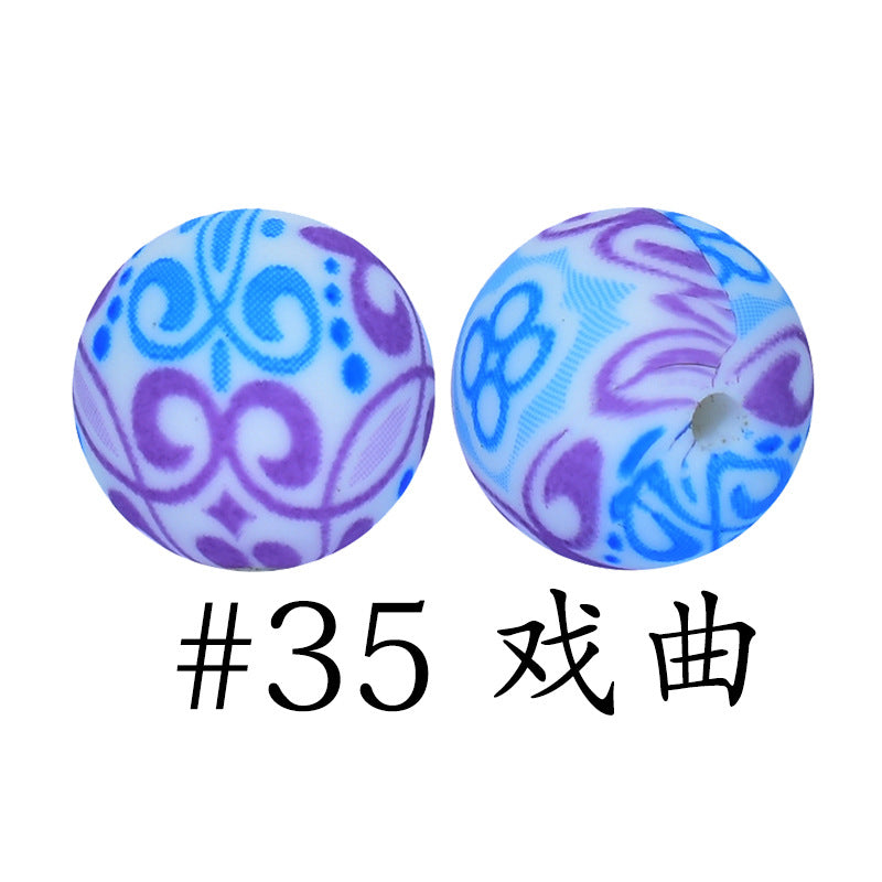 Wholesale 50pcs Western Style Leopard Skull Color Aztec Printed Silicone Balls Beads ACC-BDS-HeSheng007