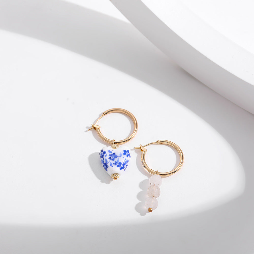 Wholesale Blue and White Porcelain Stainless Steel Colored Enamel Oil Earrings