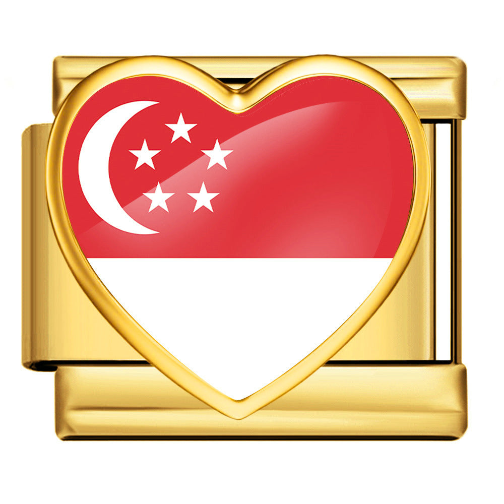 Wholesale Heart-Shaped Flag Pattern Stainless Steel Bracelet Strap Chain Fashion Accessory Gift