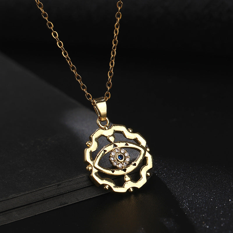 Wholesale Chic Demon Eye Pendant Necklace Copper Electroplated O Shaped Chain Stylish Jewelry Accessory For Boutique Resale