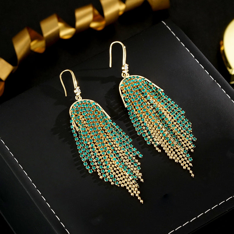 Wholesale 925 silver needle  18K gold color grab chain tassel earrings