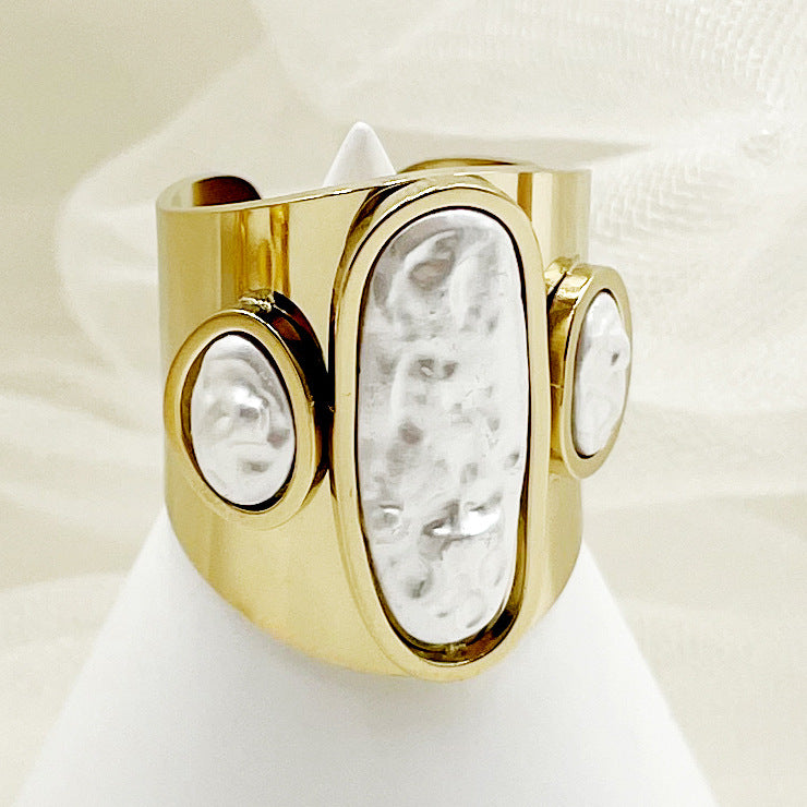Wholesale Stainless Steel Wide Face Ring Electroplated Real Gold Shaped Open Ring