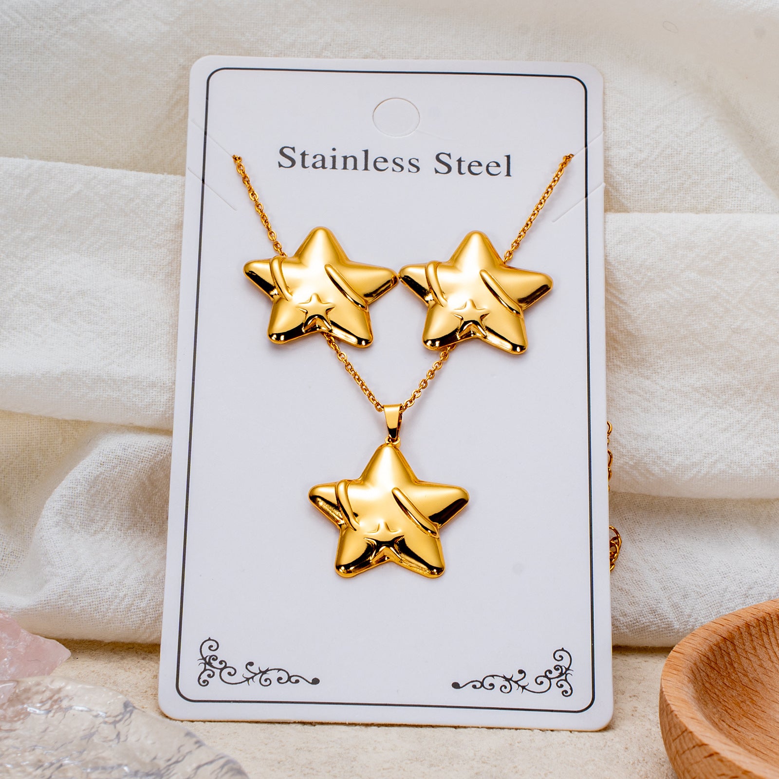 Wholesale Stainless Steel Electroplated Earring and Necklace Set - Trendy Office Lady Style,  Fashion Accessory Boutique Resale