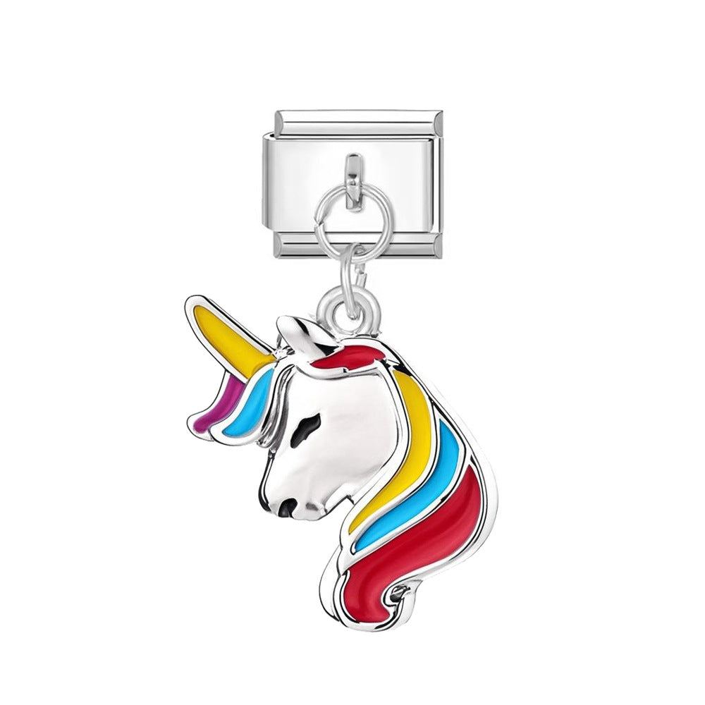 Wholesale Italian Charm Bracelet 9mm DIY Cute Pony Pendant  Creative Stainless Steel Composable Bracelet