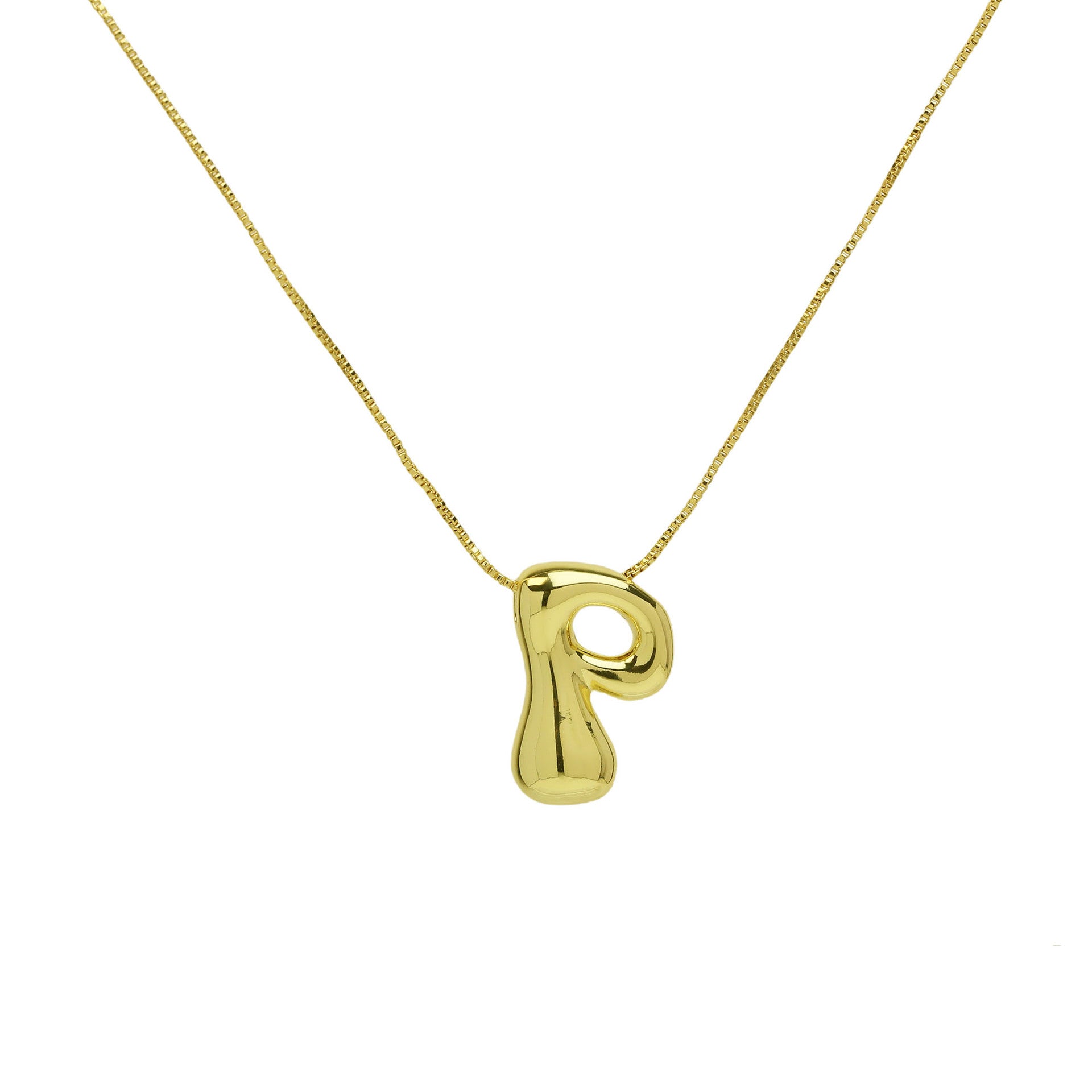 Wholesale 18K Brass Glossy Balloon Bubble 26 Letter Pendant Necklaces ACC-NE-BaiYi001