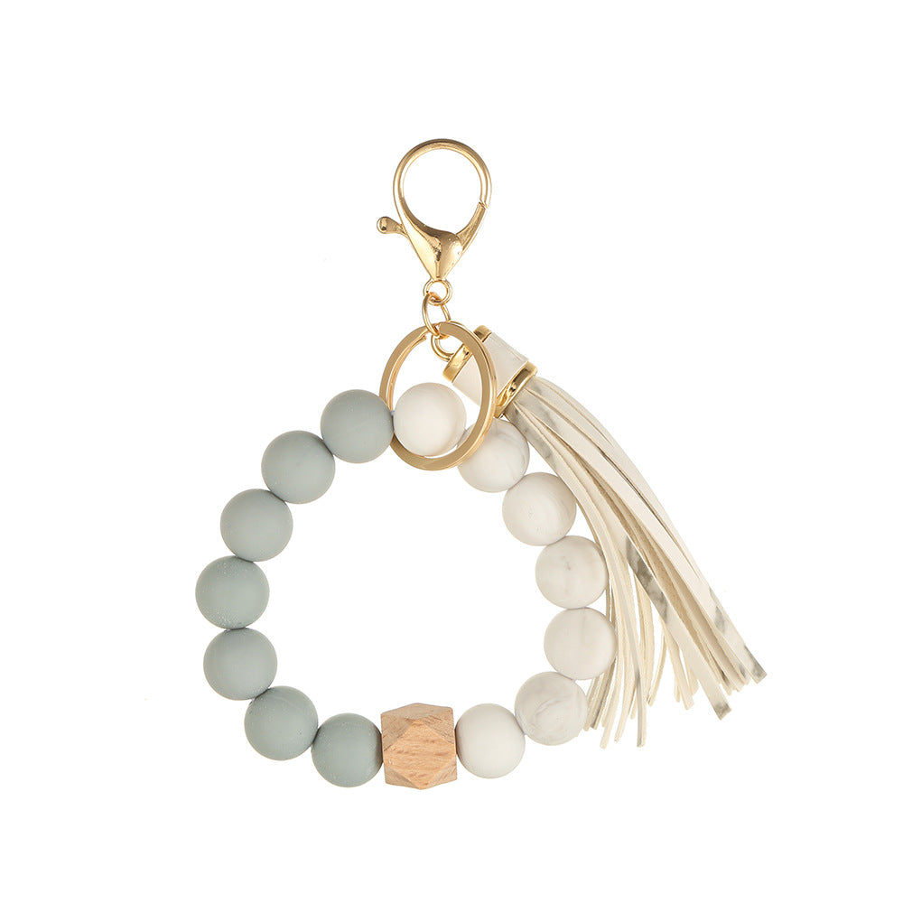 Wholesale Leopard Print Silicone Beaded Tassel Wrist Keychain