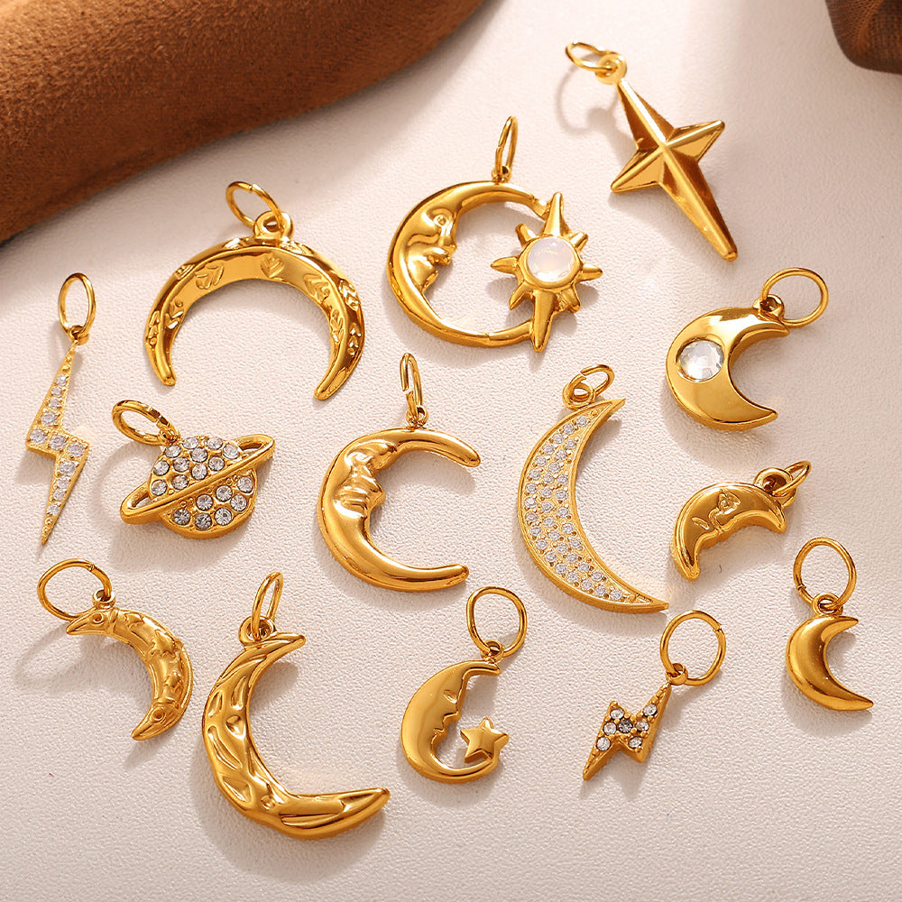 Wholesale Diamond-Encrusted Star and Moon Titanium Steel Pendant Accessories