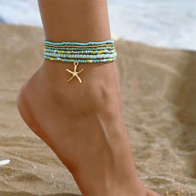 Wholesale Summer Beach Vacation Bohemian Style Shell Rice Bead Anklet