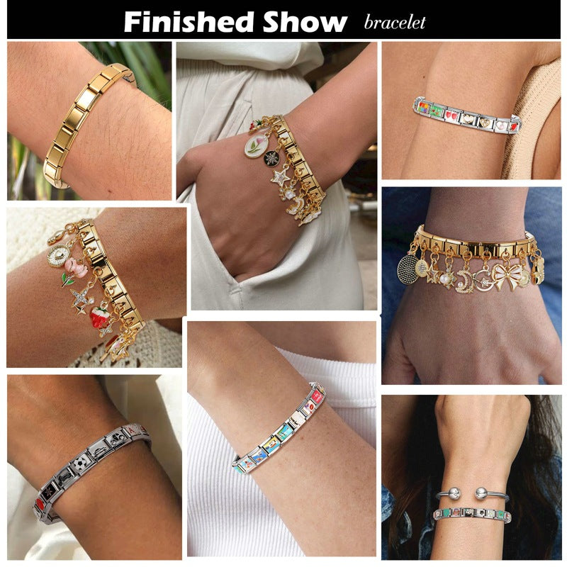 Wholesale Italian modular handmade rainbow heart  DIY Composable Bracelet Charms DIY Bracelets