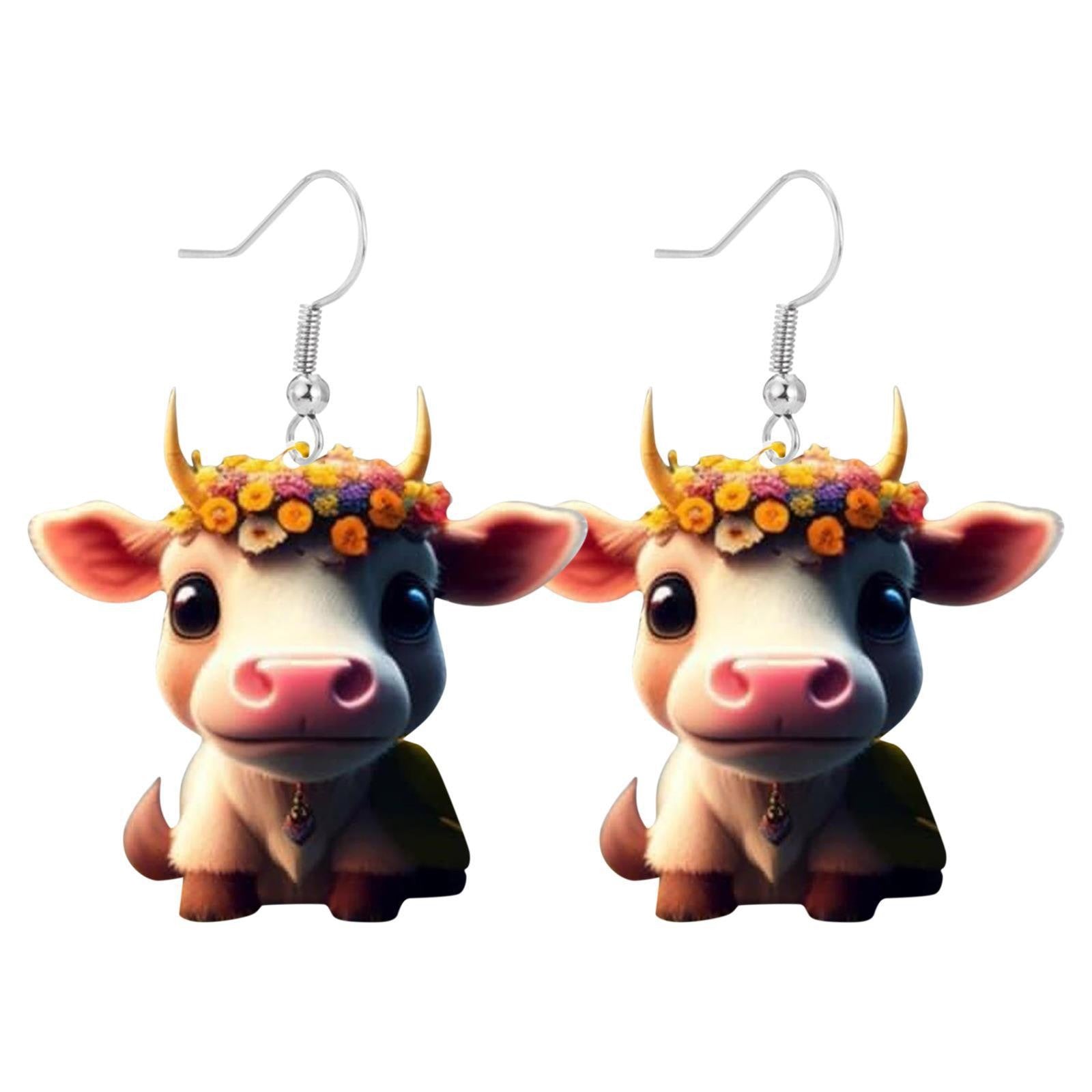 Wholesale Cartoon Colorful Cow Flat Acrylic Earrings ACC-ES-YuanJi001