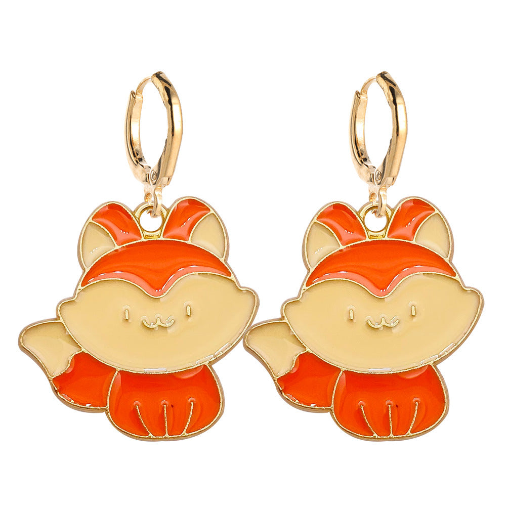 Wholesale Thanksgiving Cute Hedgehog Fox Scarecrow Pumpkin Wheat Alloy Oil Drop Earrings ACC-ES-ChenY050
