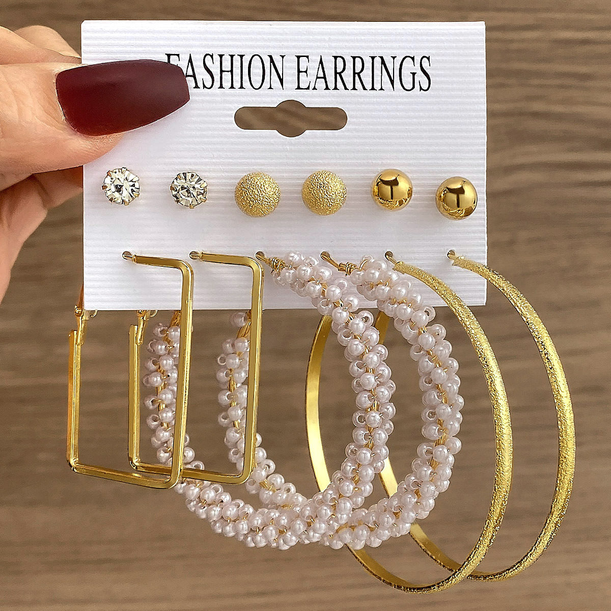 Wholesale Metal colorful geometric round retro earrings six-piece set