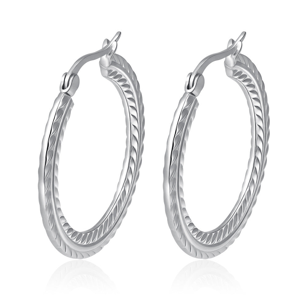 Wholesale Embossed Round Earrings Stainless Steel Gold Plated Everyday Wear Jewelry Accessory