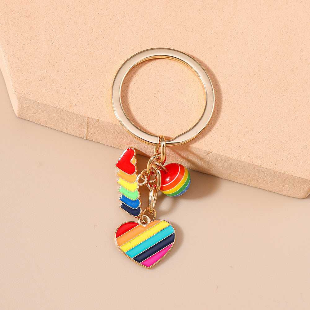 Wholesale Alloy Rainbow Heart Keychain for Girls