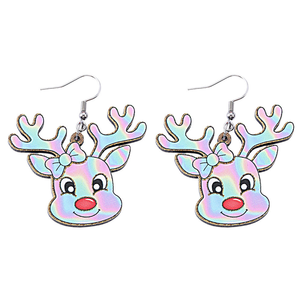 Wholesale Christmas  elk pendant earrings wooden double-sided western style