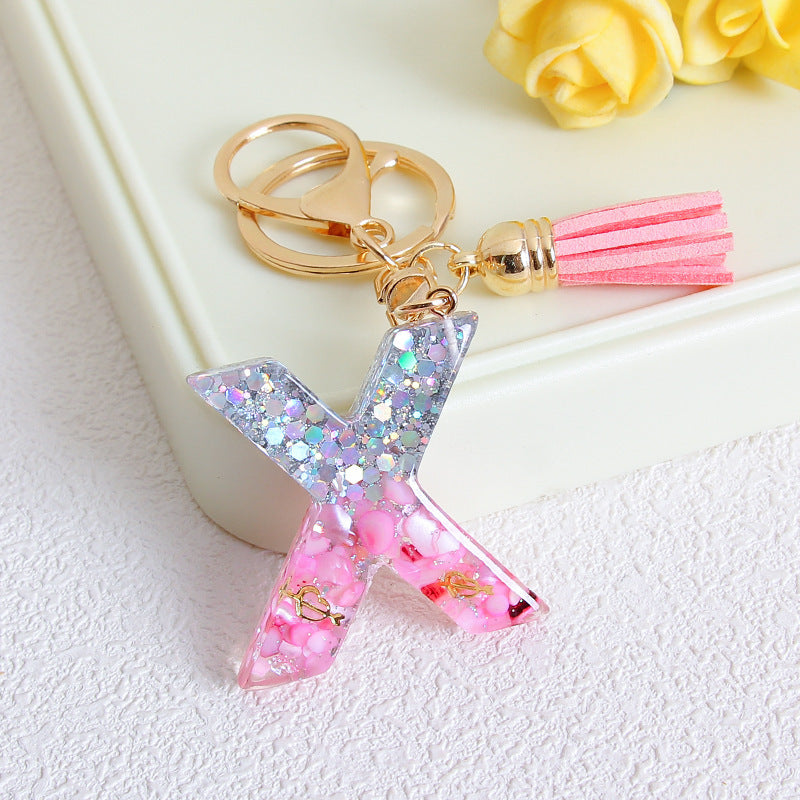 Wholesale Glitter 26 English Letter Tassel Keychain