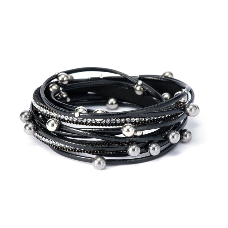 Wholesale Two Circle Beaded Leather Bracelet Multi-layered Layered Bracelet Set ACC-BT-Shangy003