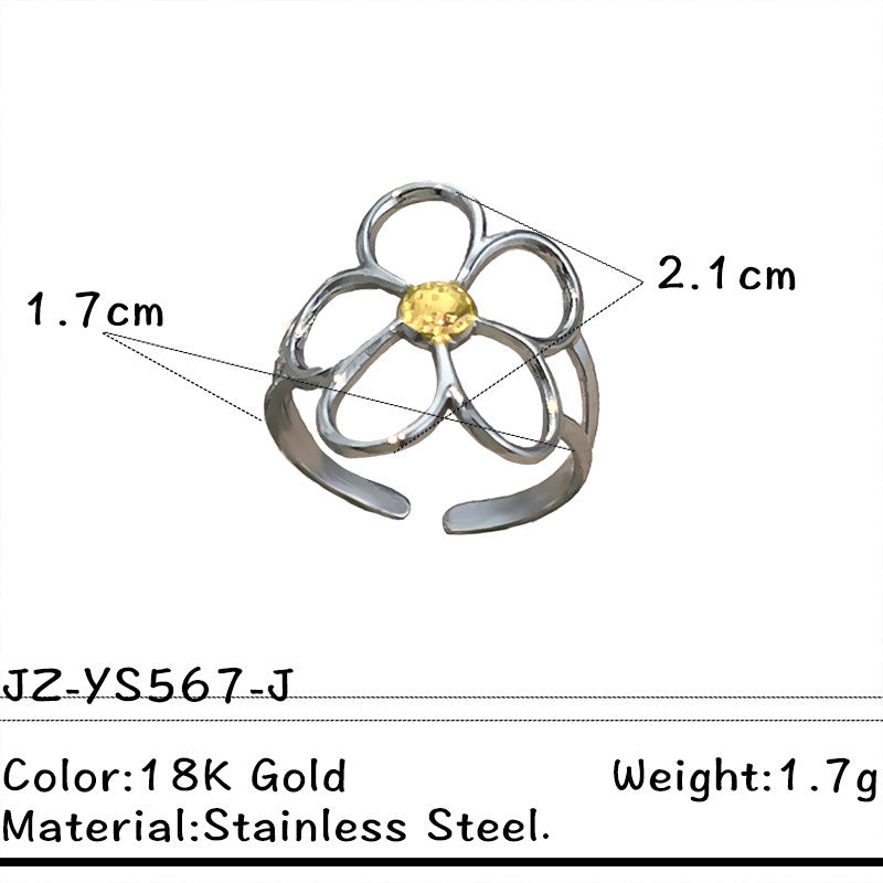 Wholesale  Titanium Steel Ring Niche Design Small  Flower Ring Simple High-End Open Ring Fashionable and Versatile