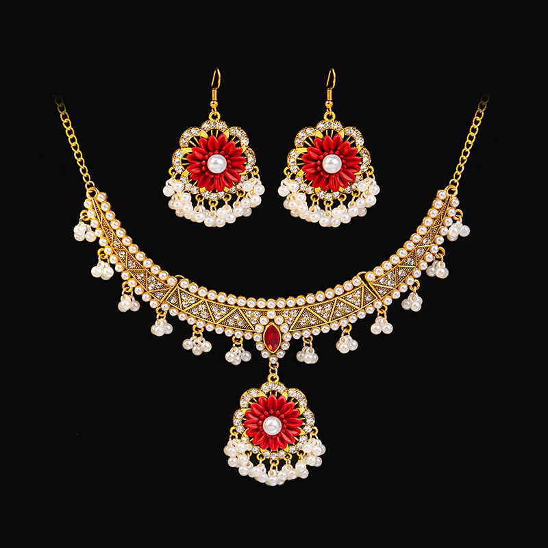 Wholesale  Metal Necklace Earrings suit  Retro Court French Pearl Water Drops Exaggerated Jewelry