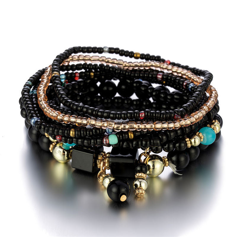Wholesale Bohemian Ethnic Style Multi-Layer Beaded Bracelet Set,  Acrylic Stone Beads,  Fashion Jewelry Accessory for Women,  Gift Boutique Resale