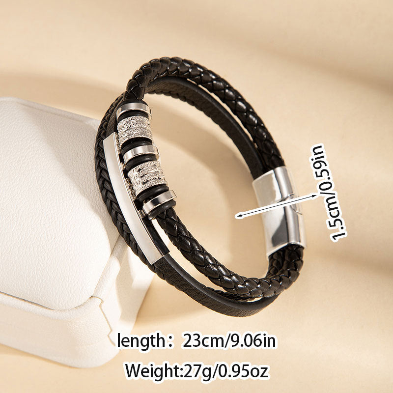 Wholesale Stylish Handwoven Leather Bracelet For Men With Magnetic Clasp Beaded Wristband Fashion Accessory Gift