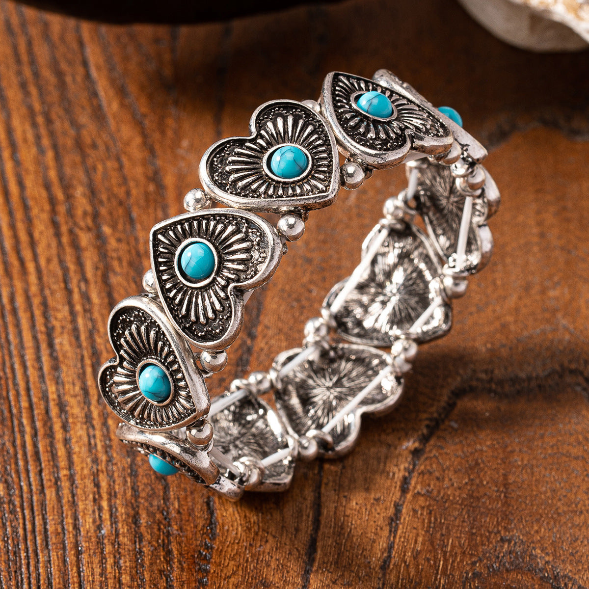 Wholesale 5pcs Western Cowboy Turquoise Decorated Stretch Bracelet