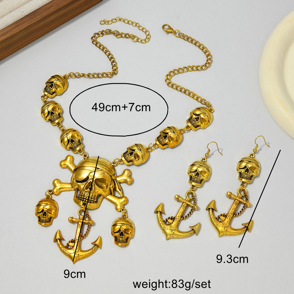 Wholesale Antique Gold Skull Punk Vintage  Jewelry Set Necklace Earrings Fashion Accessory