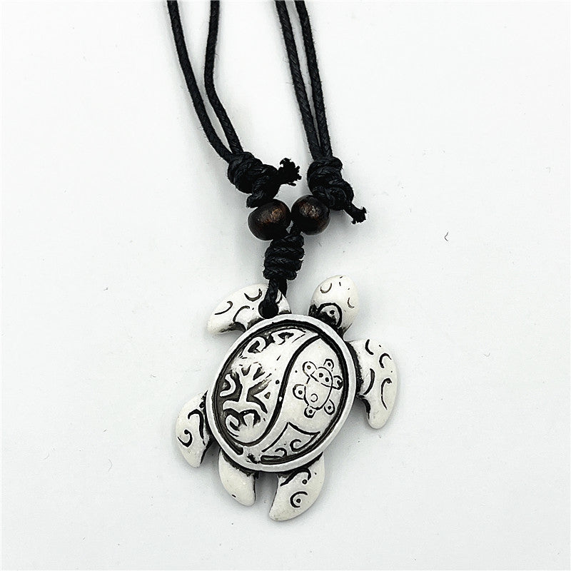 Wholesale Vintage Turtle Necklace Carved Turtle Pendant Resin Sweater Chain ACC-NE-ShuangDe001