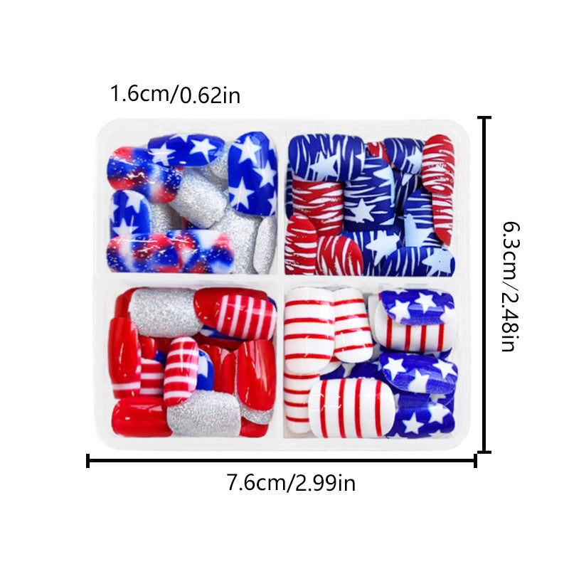 Wholesale 96 Pieces/4 Boxes American Independence Day Short Glitter Striped Manicure Press-on Nails Kits Nail Stickers ACC-NS-GuaiXL041