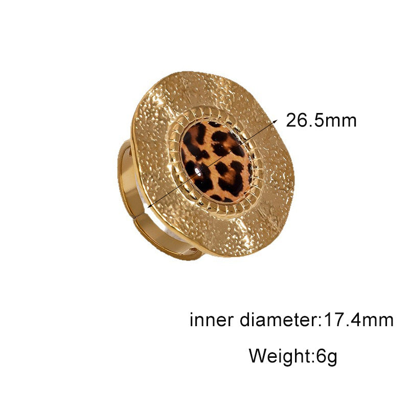 Wholesale Stylish Stainless Steel Open Ring For Women Leopard Print Wide Band Adjustable Jewelry Accessory