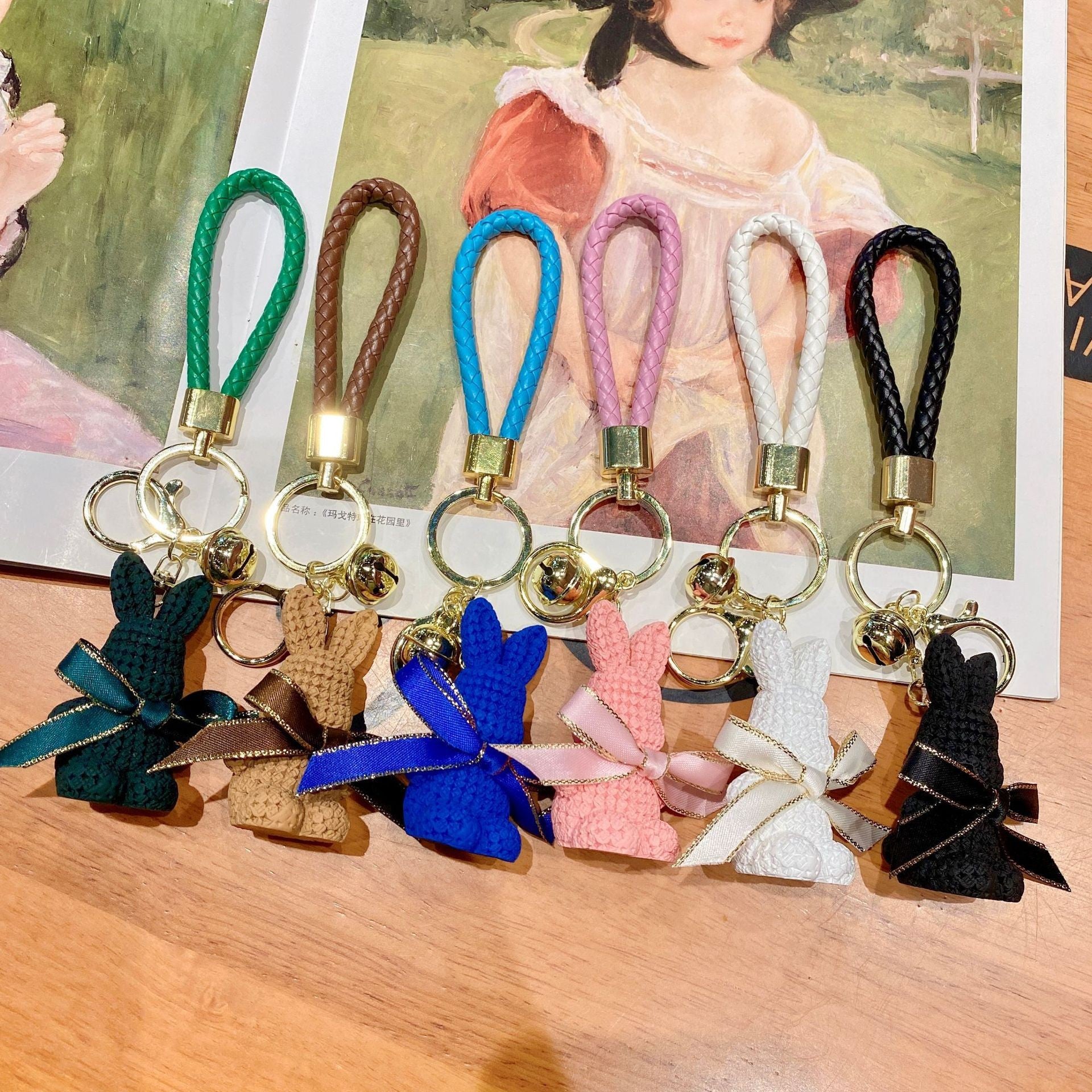 Wholesale Cartoon Resin Bow Tie Rabbit Keychain Lanyard Keychain ACC-KC-AiLe004