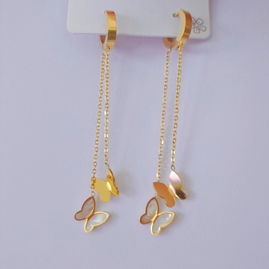 Wholesale Titanium Steel full diamond round pendant mid-length flower earrings