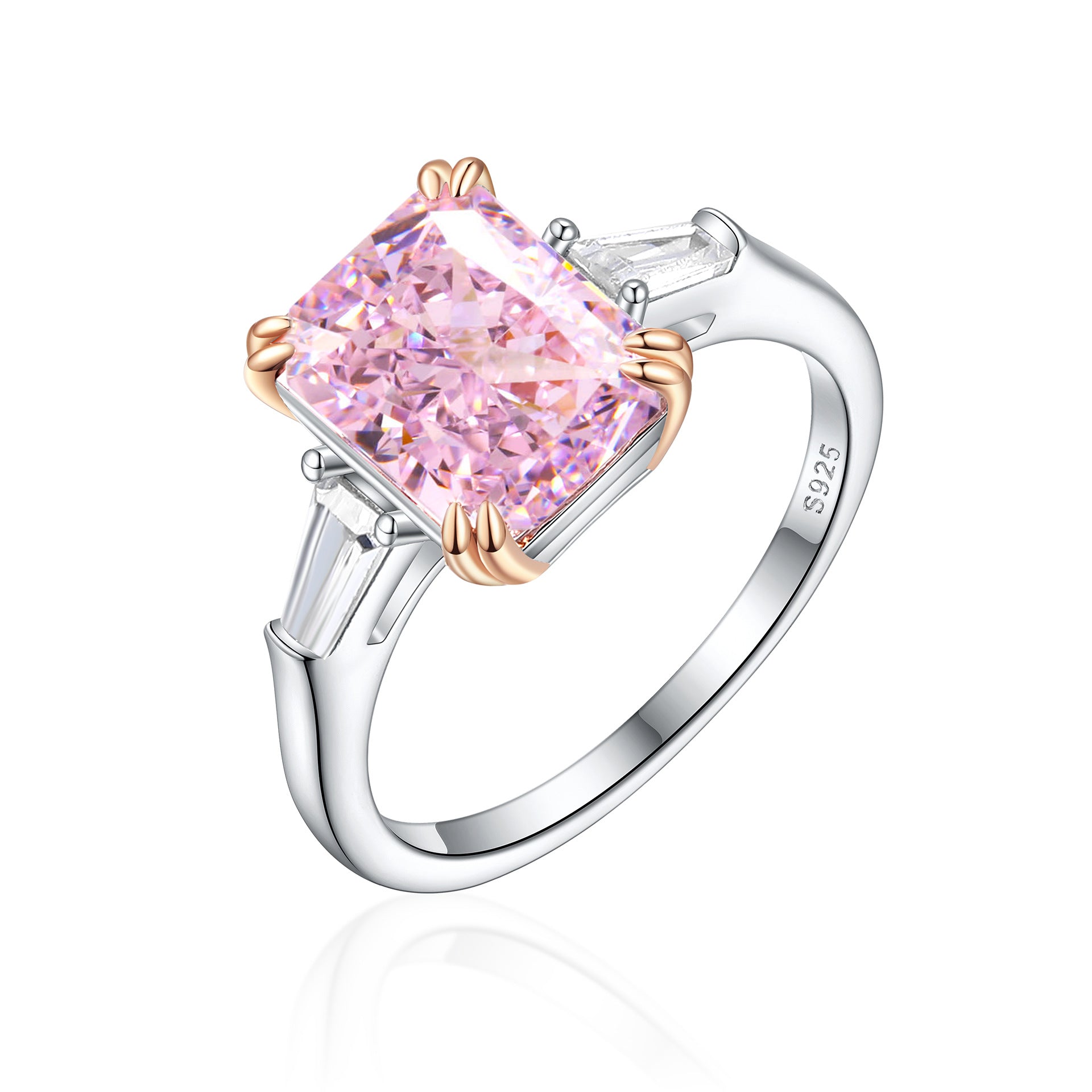 Wholesale S925 Sterling Silver Light Luxury Pink Ice Flower High Carbon Diamond  Ring
