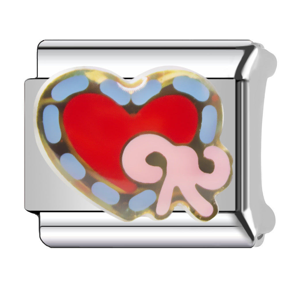 Wholesale Heart-Shaped Italian Module Bracelet Stainless Steel Dripping Oil Fashion Jewelry Accessory Gift