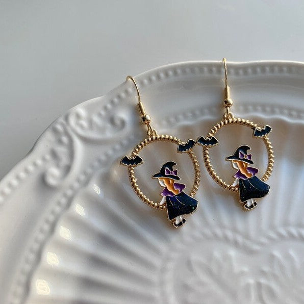 Wholesale Bat witch earrings alloy oil drop  earrings