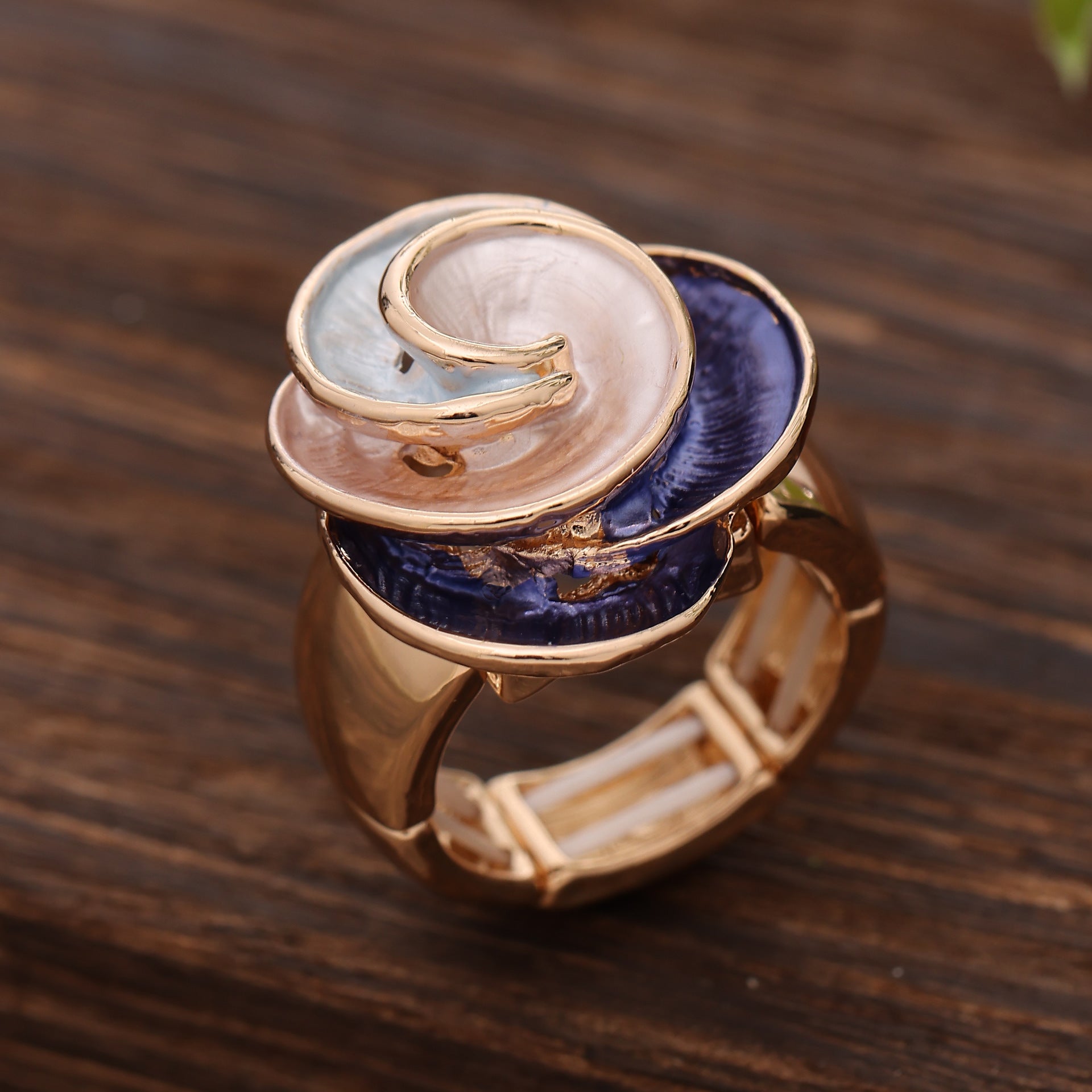 Wholesale color painting oil geometric petal elastic adjustable ring