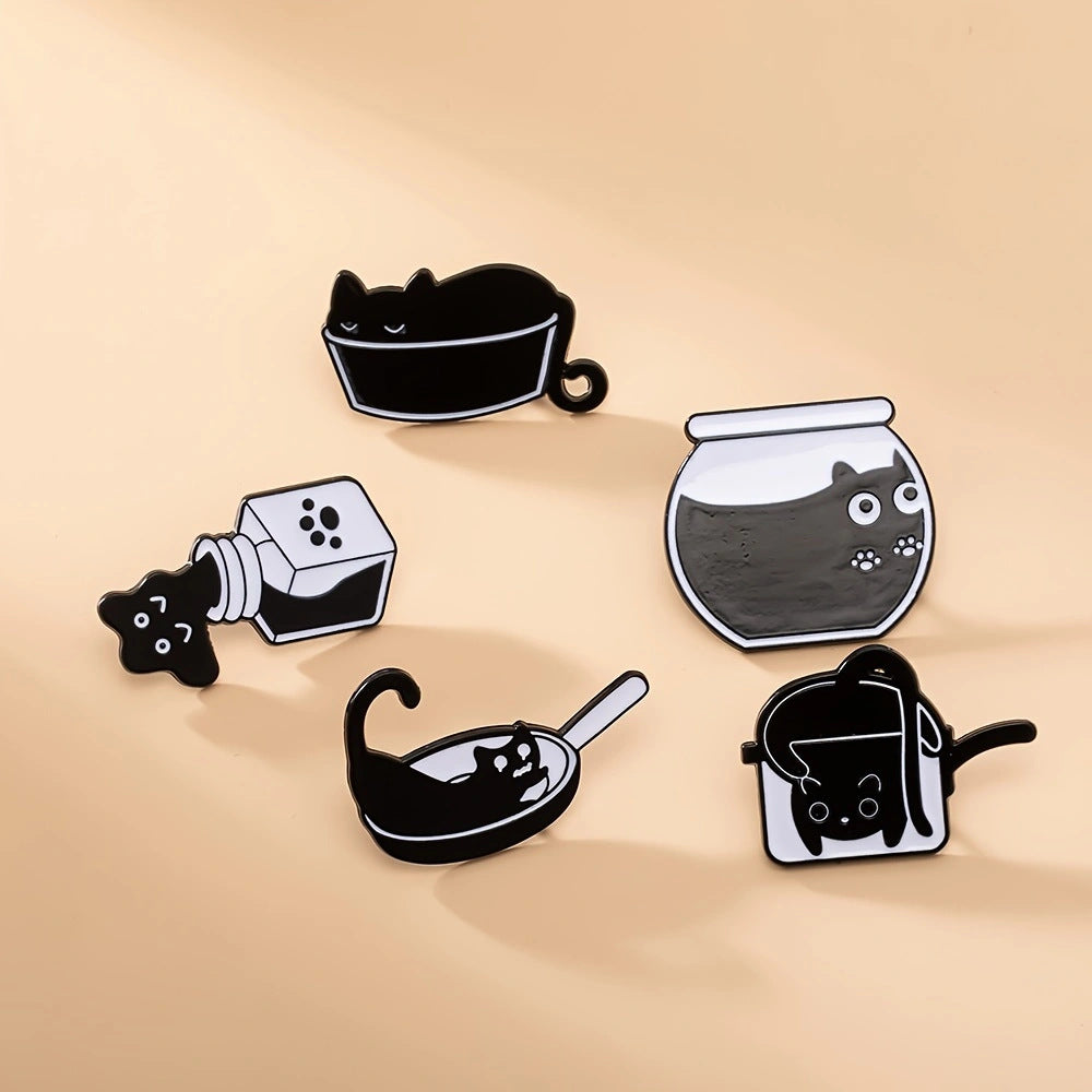 Wholesale  cute liquid cat brooch cartoon cute little black cat alloy 5-piece drop oil badge