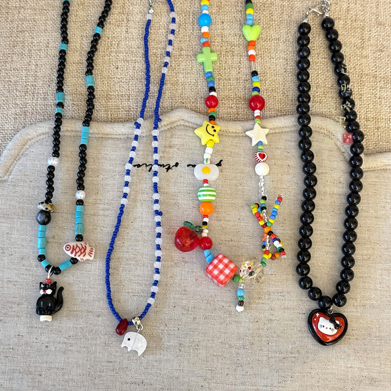 Wholesale Cartoon Elephant and Cat Beaded Necklace