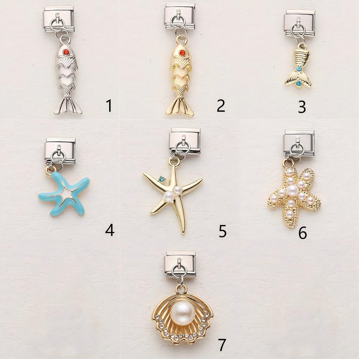 Wholesale 10pcs Italian Charm Bracelet 9mm DIY Splicing Marine Life Shell Stainless Steel Composable Bracelet