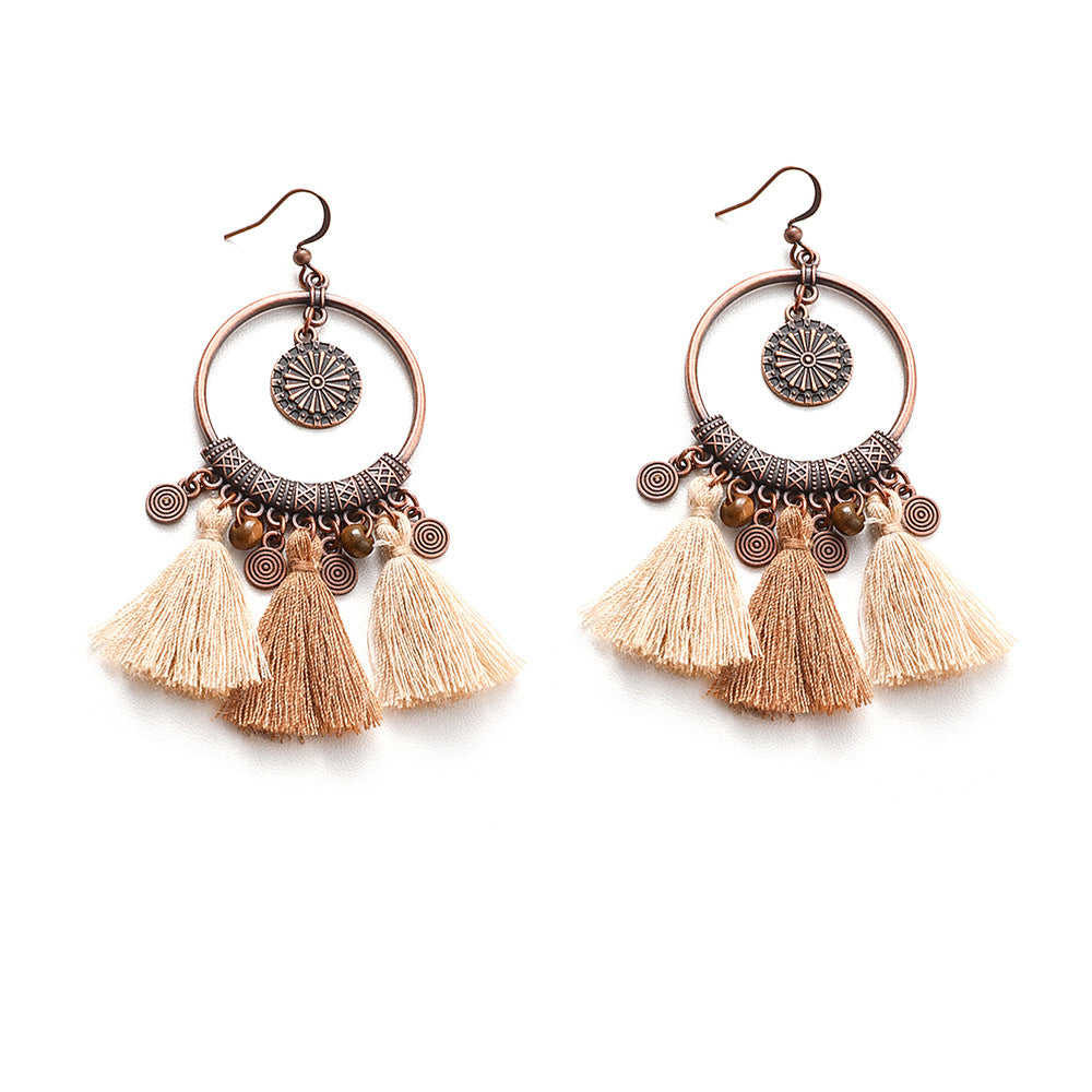 Wholesale Bohemian Style Handmade Tassel Earrings Zinc Alloy Jewelry Accessory