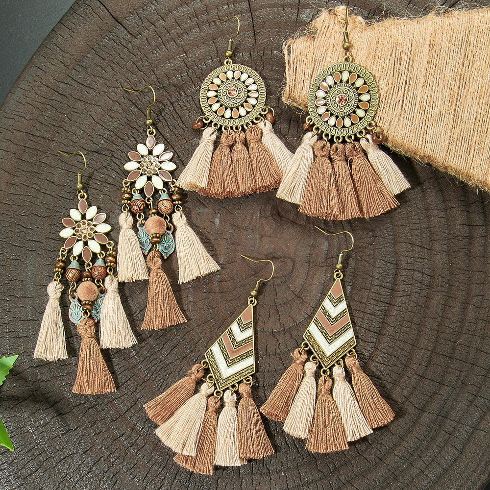 Wholesale Bohemian Hand-Woven Tassel Earrings for Everyday Wear Fashion Accessory