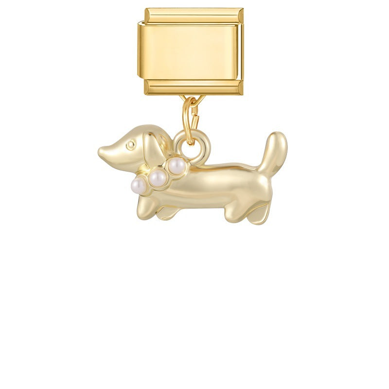 Wholesale Gold Bow Dog Pendant DIY Bracelet - Chic Fashion Accessory Gift