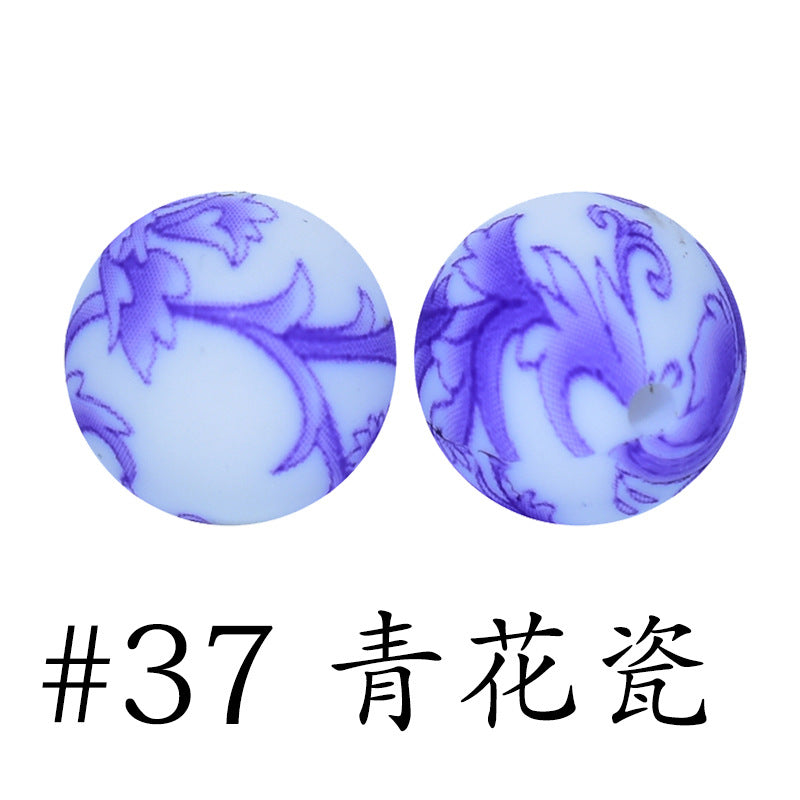 Wholesale 50pcs Western Style Leopard Skull Color Aztec Printed Silicone Balls Beads ACC-BDS-HeSheng007