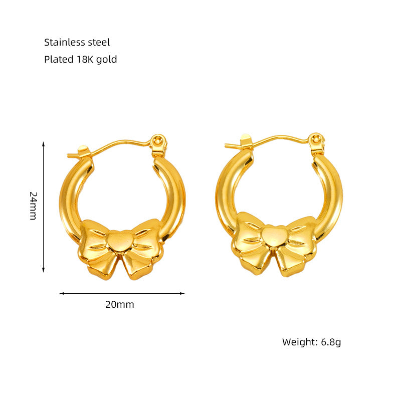 Wholesale Stainless steel Golden Bow Retro Twist Earrings
