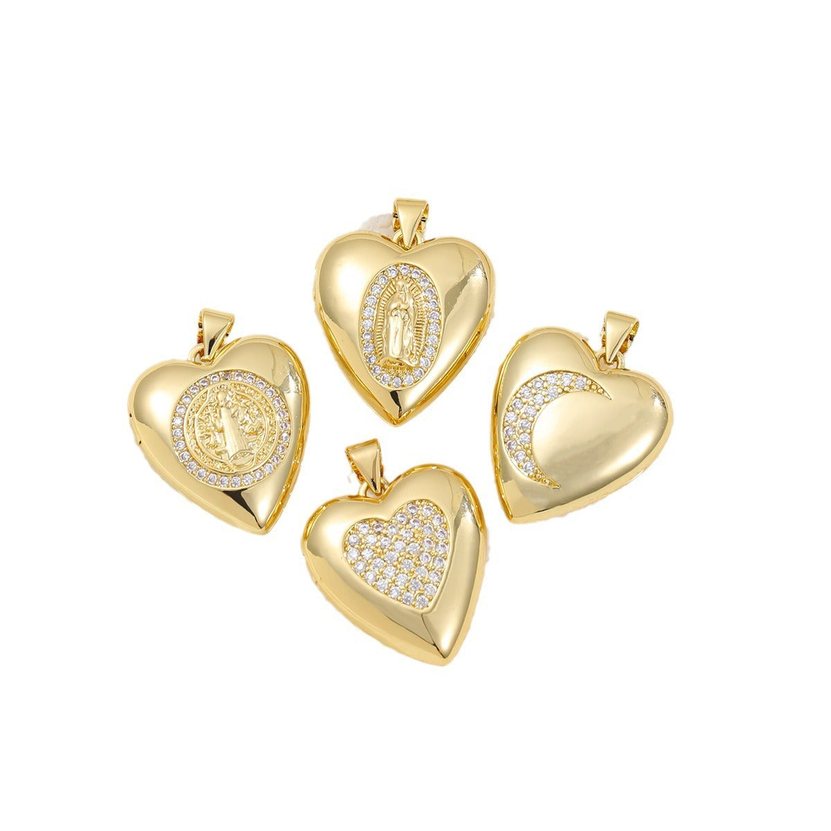 Wholesale copper inlaid zircon gold heart necklace pendant openable necklace