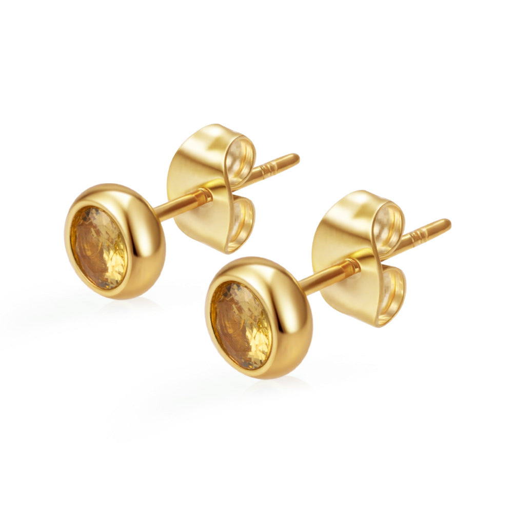 Wholesale Light Luxury Round Stainless Steel Zircon Earrings for Women,  Multi-Color 18K Gold Plated Fashion Accessory