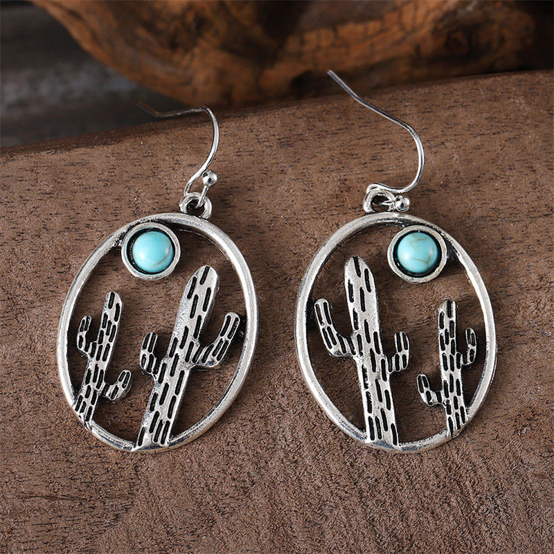 Wholesale Creative hollow cactus geometric oval earrings necklace