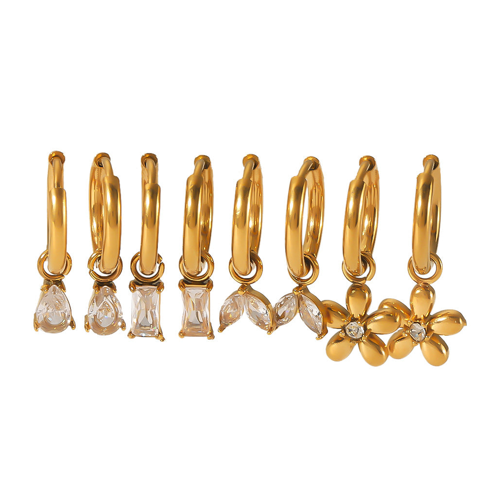 Wholesale Vintage 18K Gold Stainless Steel Inlaid Zircon Square Drop Earrings ACC-ES-LiQuan009